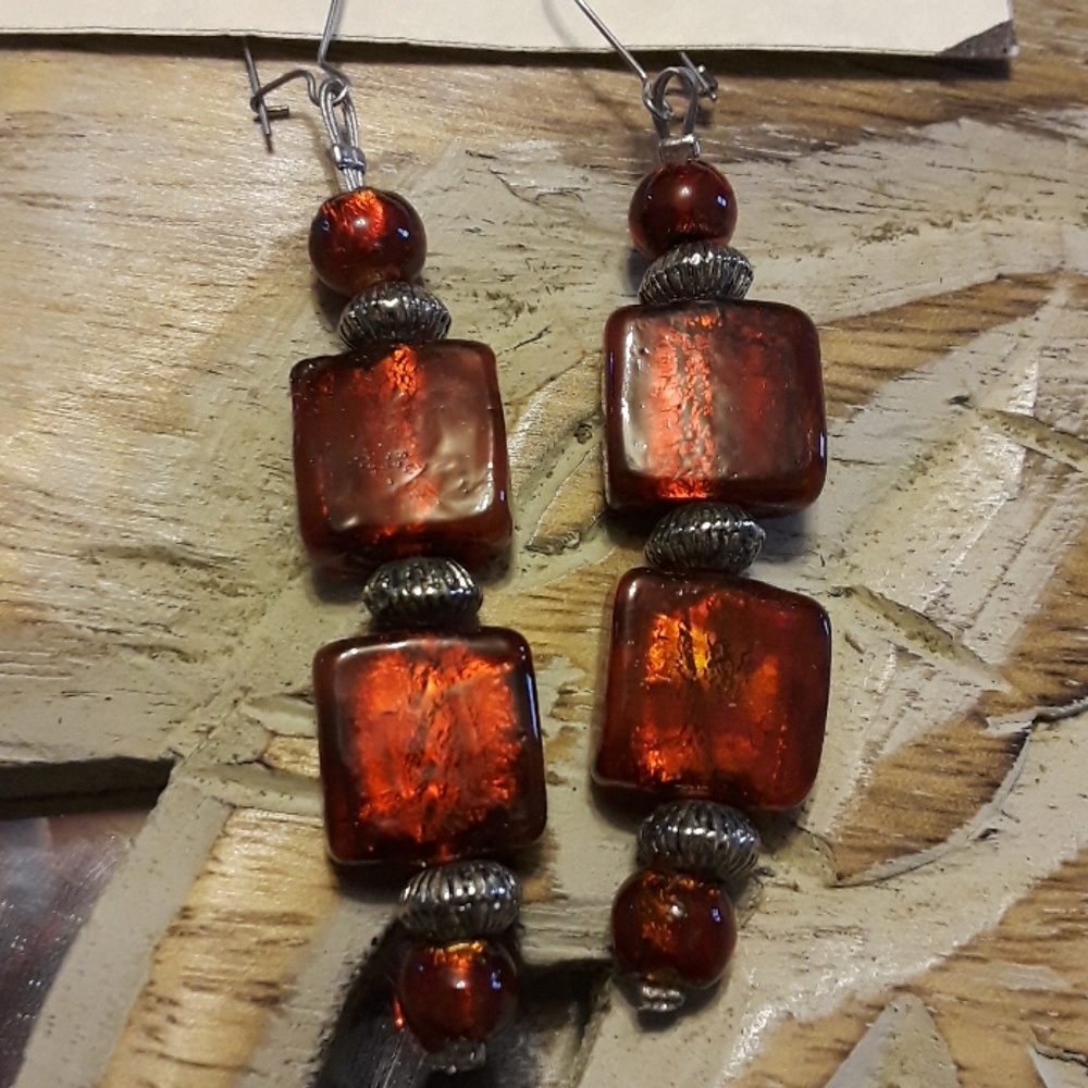 Deep Red glass beaded earrings